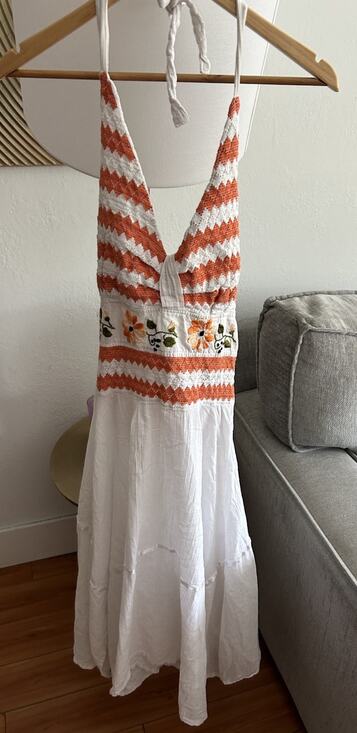 Handmade Dresses & Skirts - Vtg Handmade Crochet Handkerchief Maxi Dress Halter White Boho Beach 70’s